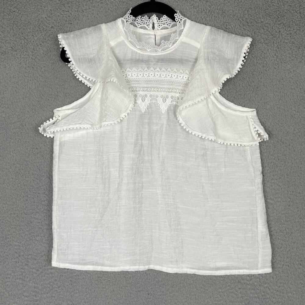Sabina Musayev Blouse Womens Small Lace Ruffle Sheer Sleeveless Top
